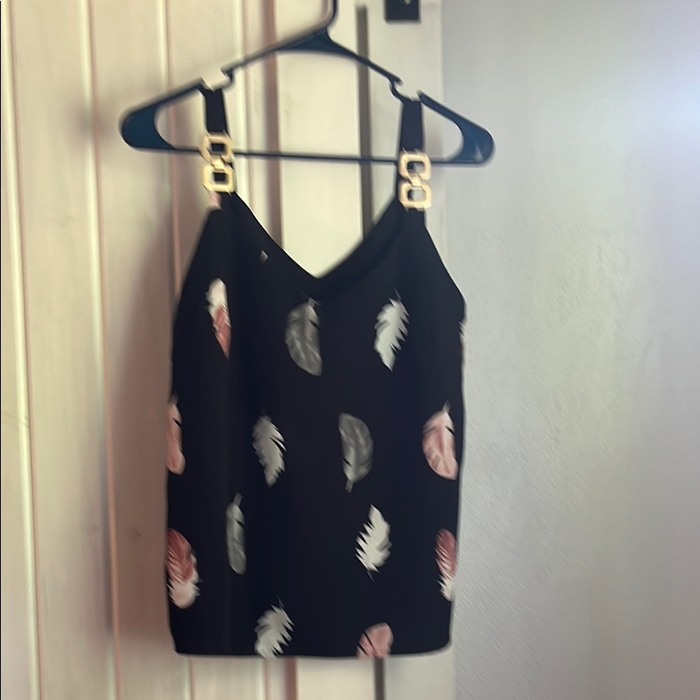 Elegant Black Feather Print Women's Top